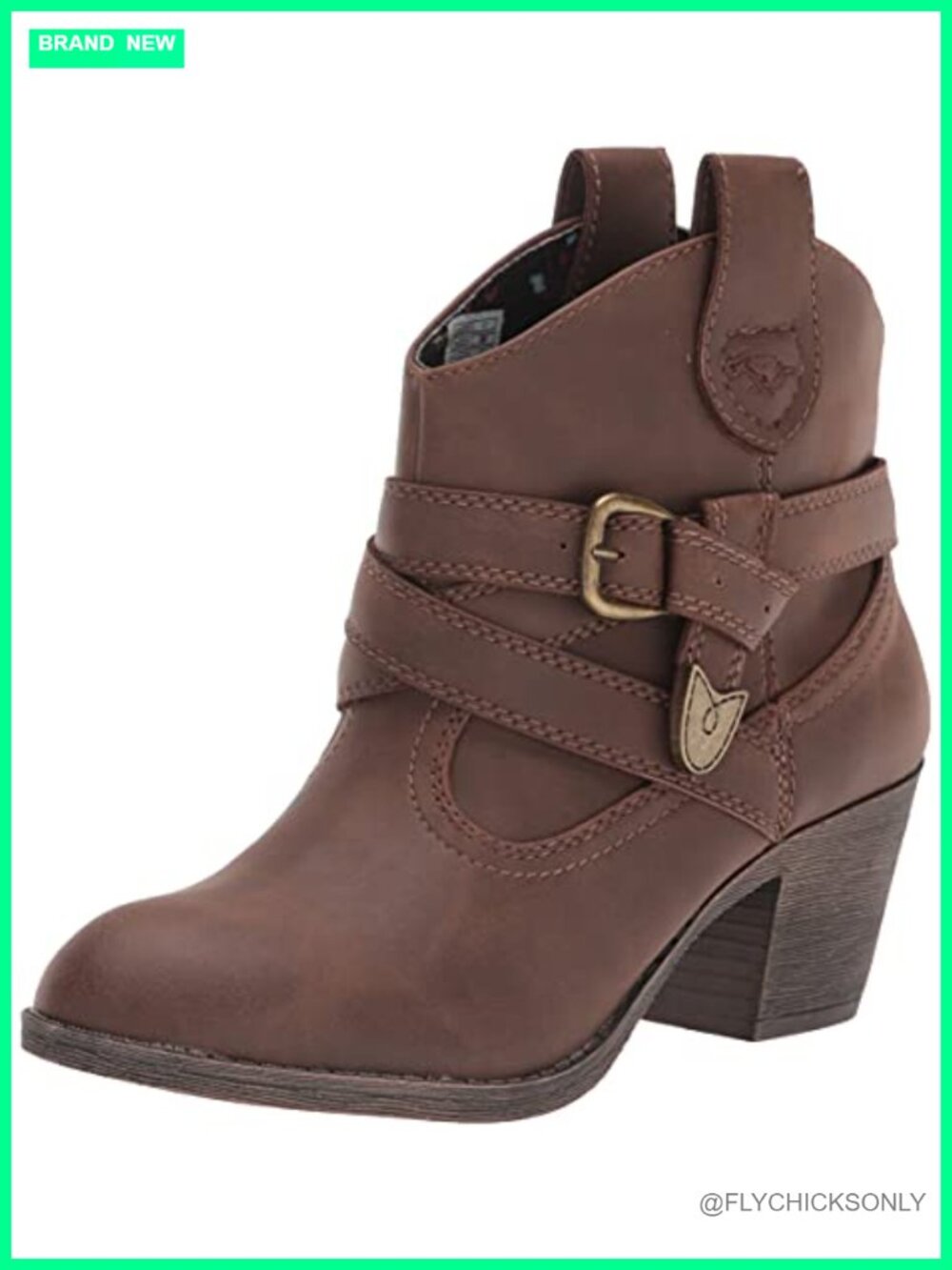 Western Ankle Bootie Almond Toe Stacked Heel Pull-Up Tabs Synthetic Sole